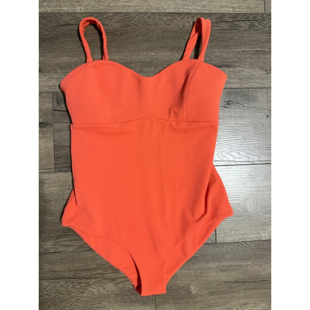 COSSIE + CO The Lucinda One Piece Swimsuit Coral Orange Textured Size 4